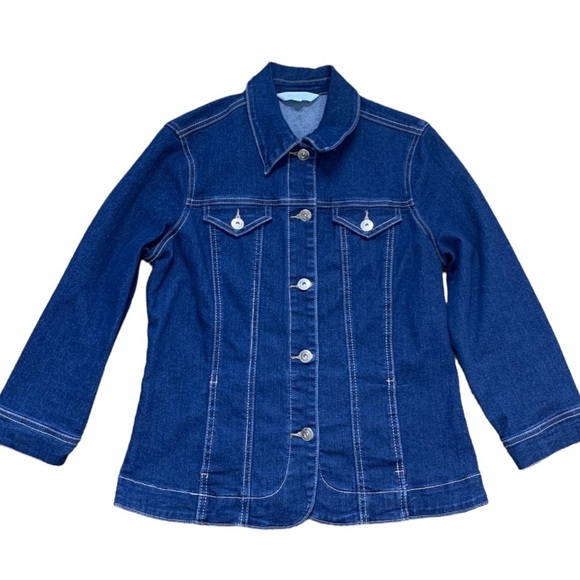 CLEO Denim Trucker Button Front Jean Jacket With 3/4 Sleeves Denim Blue Sz Small - Picture 3 of 10